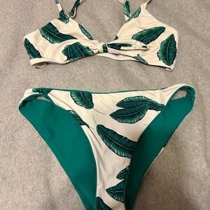 Tropical Leaf Print Bikini Set